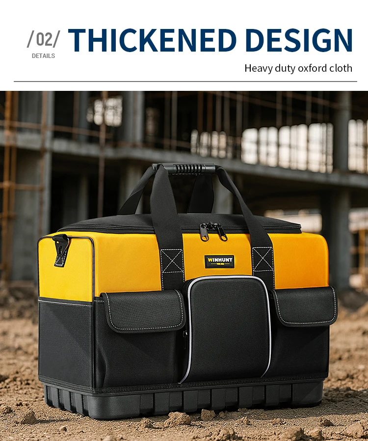 WINHUNT Heavy-Duty Tool Bag with Wide Mouth & Molded Bottom - Adjustable Shoulder Strap, Durable Polyester, Yellow/Black