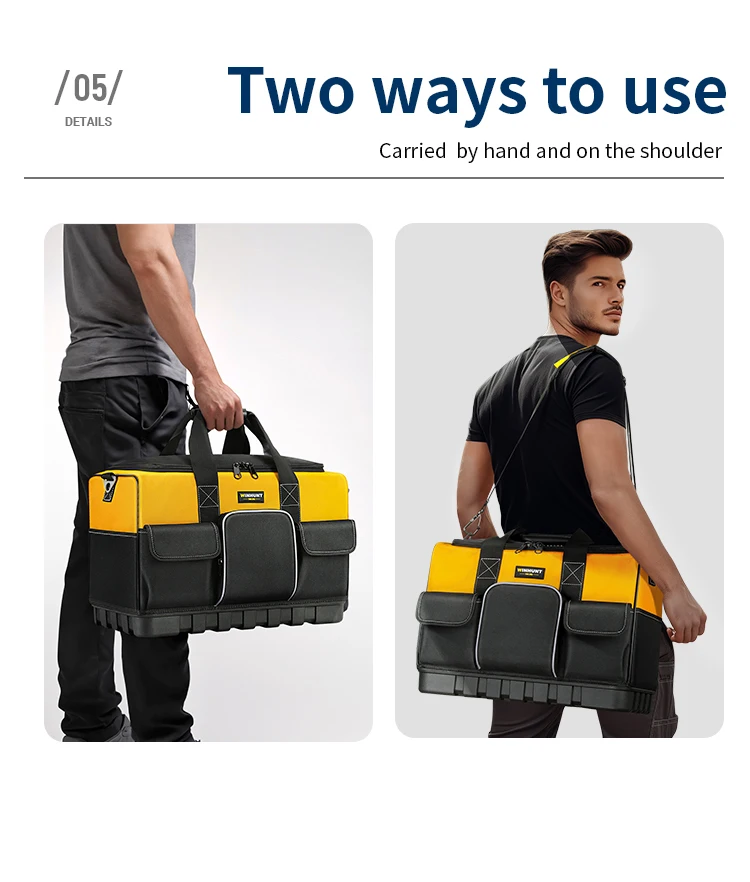 WINHUNT Heavy-Duty Tool Bag with Wide Mouth & Molded Bottom - Adjustable Shoulder Strap, Durable Polyester, Yellow/Black