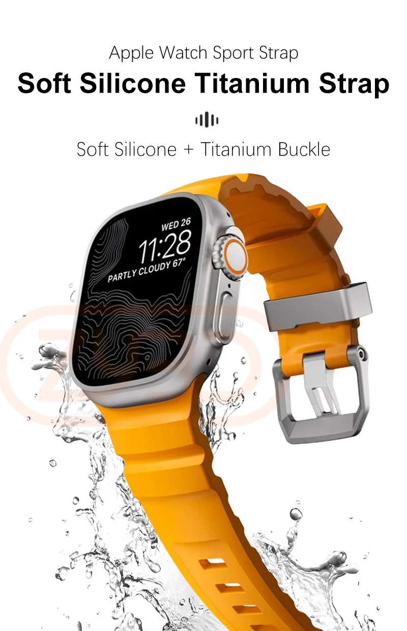 Sport Silicone Band For Apple Watch Ultra 2 10 9 8 7 6 SE 5 4 Titanium Metal Bracelet Strap For iWatch 42mm 44mm 45mm 46mm 49mm
