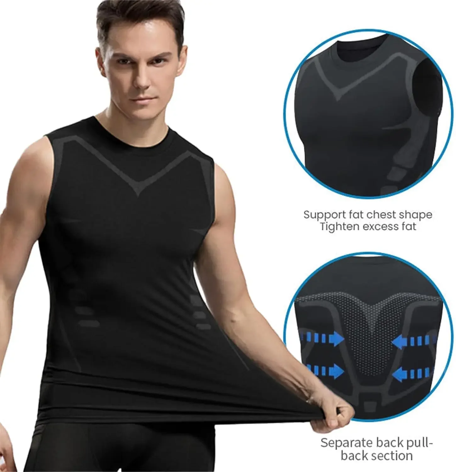 Men's Slimming Vest Ionic Compression Shirt Ice-Silk Cooling Body Shaper Tank Top Tummy Control Quick-Dry Fitness Shirts