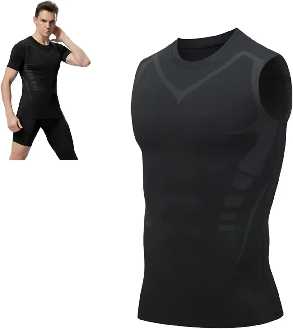 Men's Slimming Vest Ionic Compression Shirt Ice-Silk Cooling Body Shaper Tank Top Tummy Control Quick-Dry Fitness Shirts
