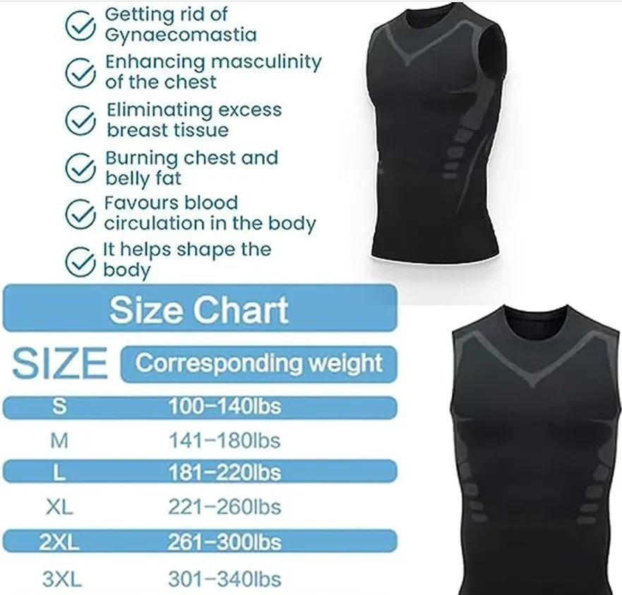 Men's Slimming Vest Ionic Compression Shirt Ice-Silk Cooling Body Shaper Tank Top Tummy Control Quick-Dry Fitness Shirts