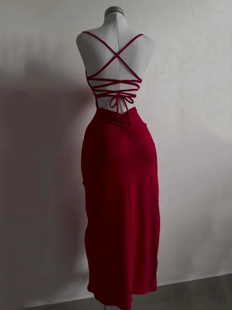 2025 explosive new dress summer high sensibility halter strap Spice Girl bag hip dress
