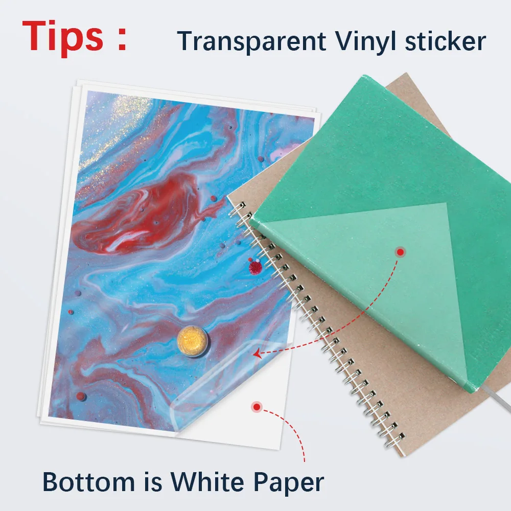 100% Transparent Printable Vinyl Sticker Paper Self-adhesive 10 Sheets A4 Glossy White Copy Paper DIY Labels for Inkjet Printer