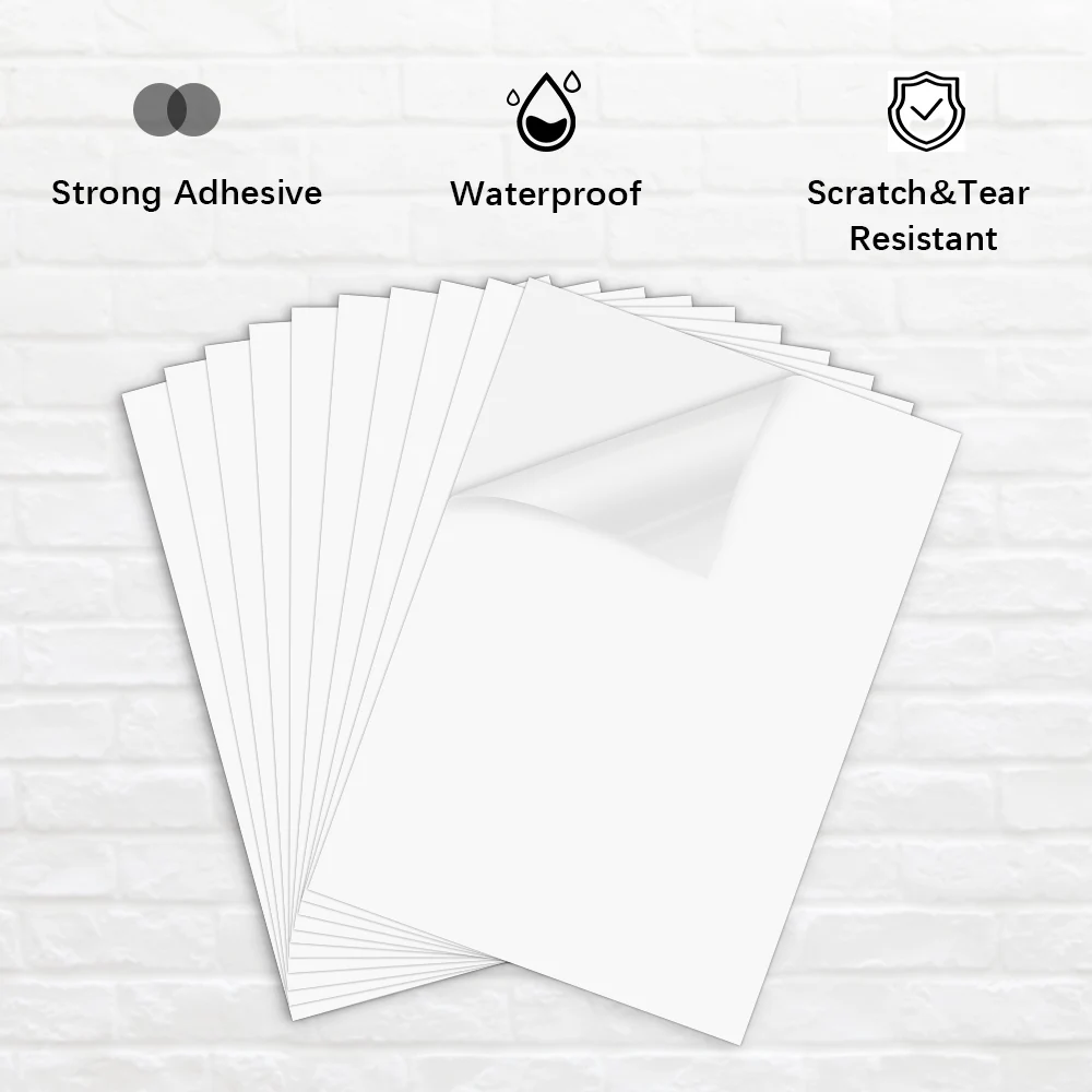 100% Transparent Printable Vinyl Sticker Paper Self-adhesive 10 Sheets A4 Glossy White Copy Paper DIY Labels for Inkjet Printer