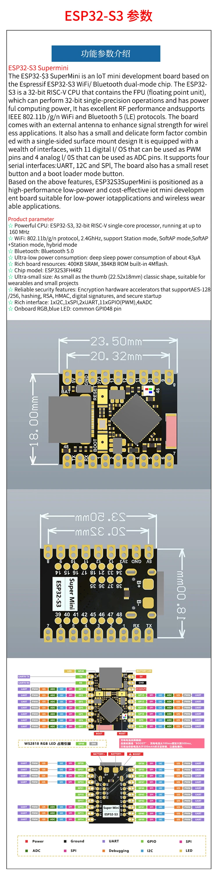 ESP32 S3 C3 SuperMini Development Board WiFi Bluetooth ESP32-S3 ESP32-C3 Mini Module for Arduino IoT ESP32 SuperMini