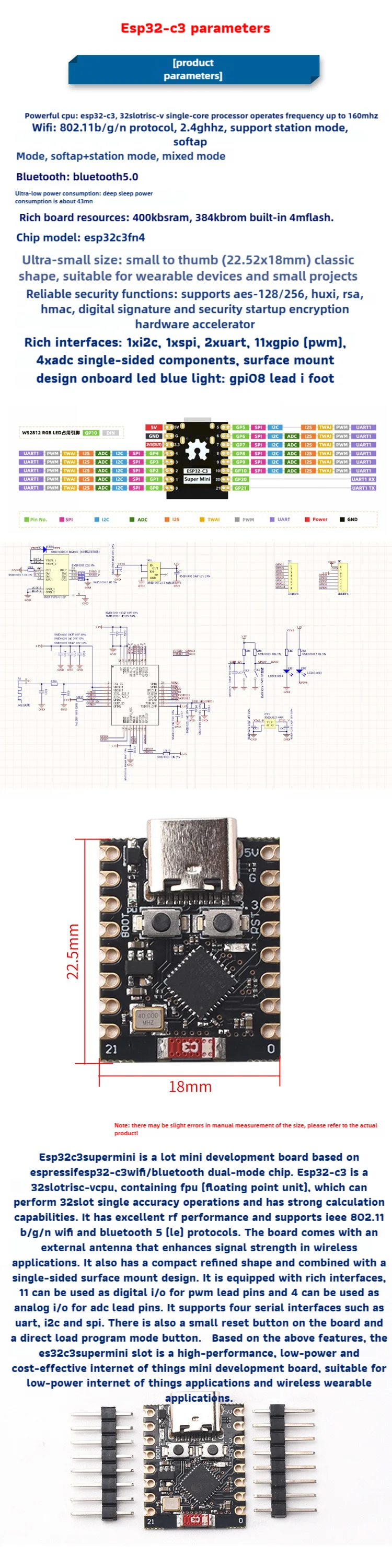 ESP32 S3 C3 SuperMini Development Board WiFi Bluetooth ESP32-S3 ESP32-C3 Mini Module for Arduino IoT ESP32 SuperMini