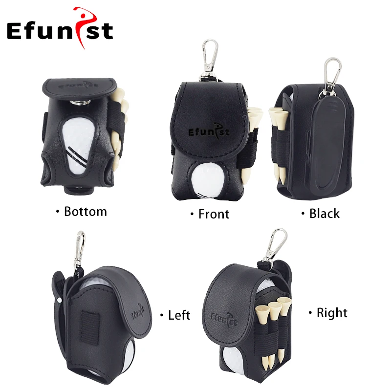 Golf Small Waist Bag Efunist Magnetic Closing Pu Golf Ball Storage Bag With 3 Pcs 54 MmTees And Portable Clip Hold Double Balls
