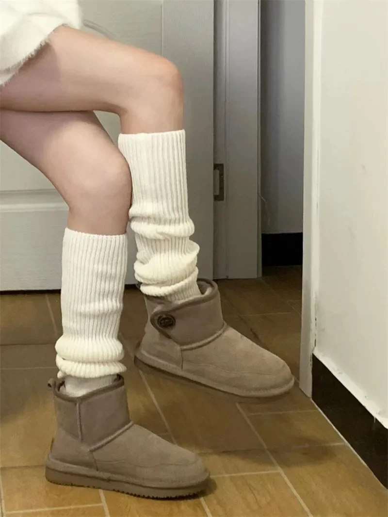 42/52/72cm Leg Warmers Lolita Socks Y2K Knitted Warm Foot Cover White Black Warmer Lady Autumn Winter Crochet Sock Boot Cuffs