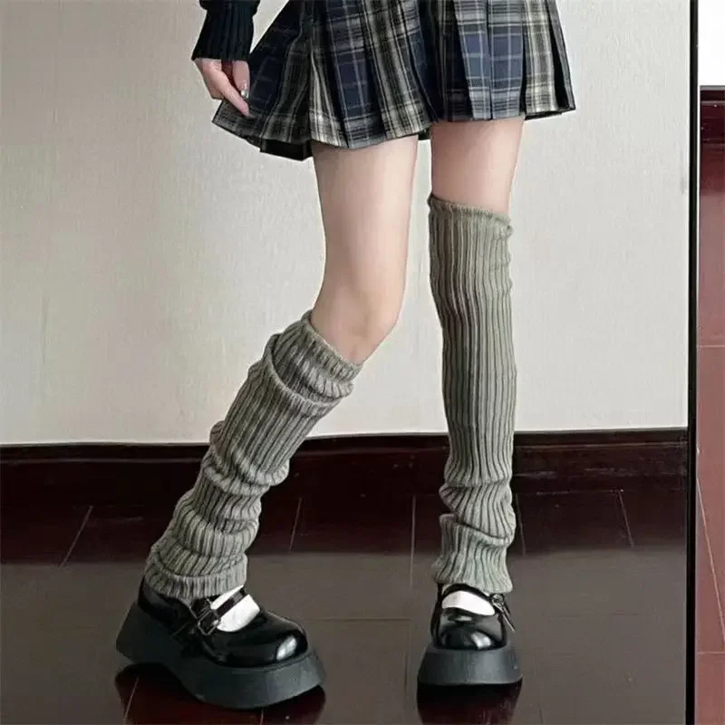 42/52/72cm Leg Warmers Lolita Socks Y2K Knitted Warm Foot Cover White Black Warmer Lady Autumn Winter Crochet Sock Boot Cuffs