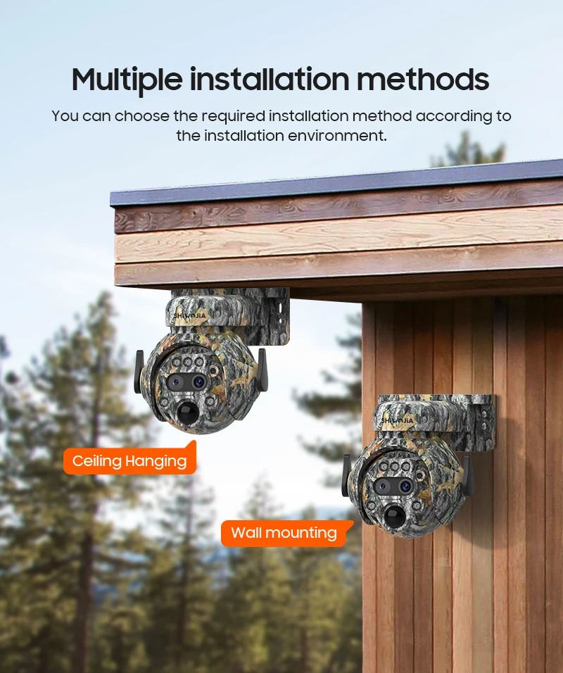 SHIWOJIA 12X ZOOM 4K 8MP Solar Camera Dual lens 4G 360° View Camouflage Color Outdoor Hunting Camera 7800mAh Battery Ubox app