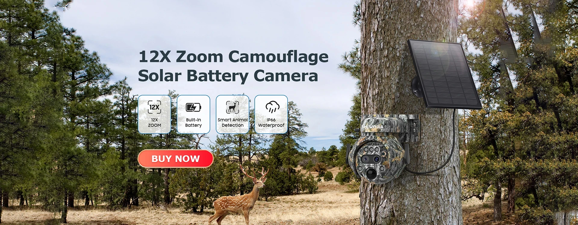 SHIWOJIA 12X ZOOM 4K 8MP Solar Camera Dual lens 4G 360° View Camouflage Color Outdoor Hunting Camera 7800mAh Battery Ubox app