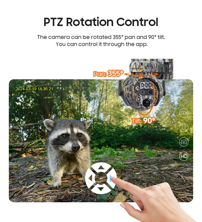 SHIWOJIA 12X ZOOM 4K 8MP Solar Camera Dual lens 4G 360° View Camouflage Color Outdoor Hunting Camera 7800mAh Battery Ubox app