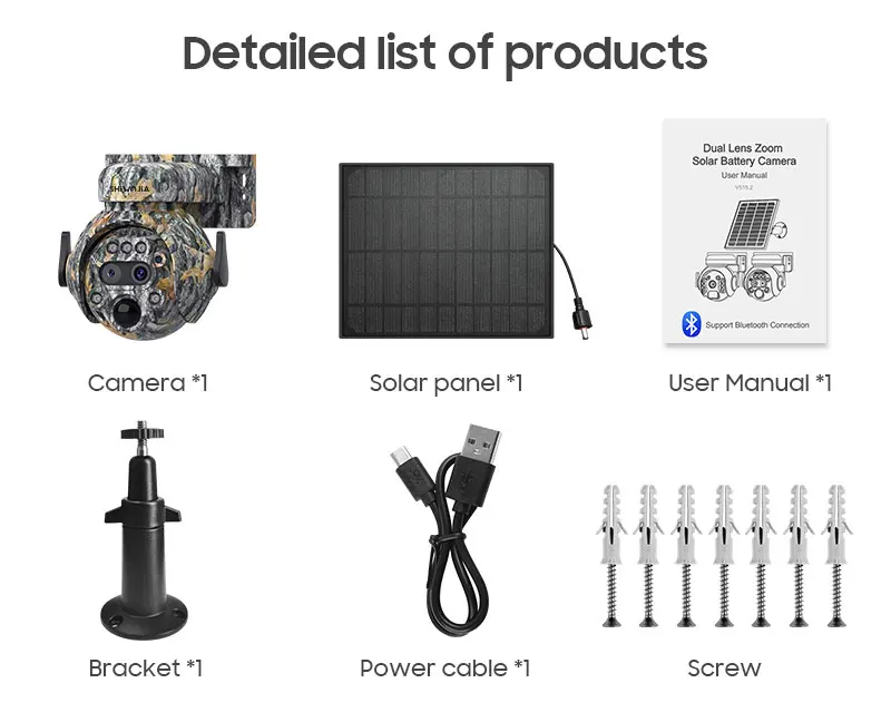 SHIWOJIA 12X ZOOM 4K 8MP Solar Camera Dual lens 4G 360° View Camouflage Color Outdoor Hunting Camera 7800mAh Battery Ubox app