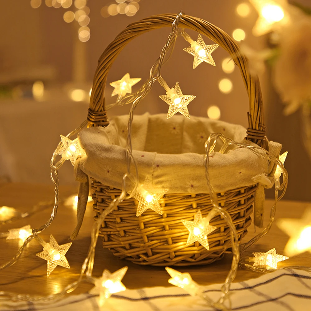 LED Star Fairy Lights Outdoor Chain Lights Garland Bulb String Lights Party Home Wedding Terrace Garden Christmas Decoration
