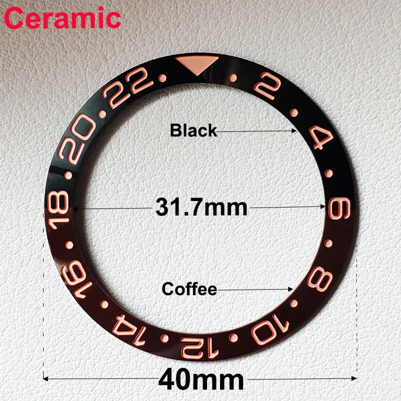 40mm * 31.7mm Ceramic Watch Tilt Bezel Insert Fit 42mm to 44mm Diving GMT Yacht Sea Dweller Watch Cases Watch Ring Accessories