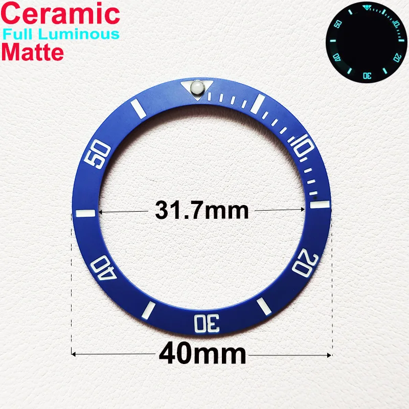 40mm * 31.7mm Ceramic Watch Tilt Bezel Insert Fit 42mm to 44mm Diving GMT Yacht Sea Dweller Watch Cases Watch Ring Accessories