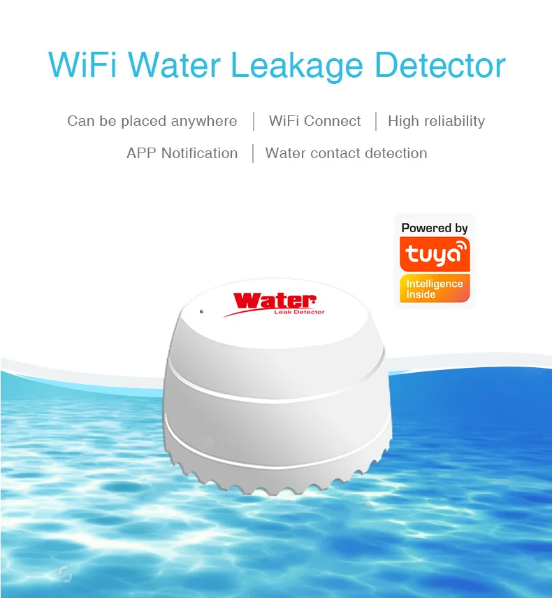 Tuya WiFi Water Leak Detector Flood Sensor Smart Life APP Remote Monitoring Flood Alert Overflow Security With Alexa Google