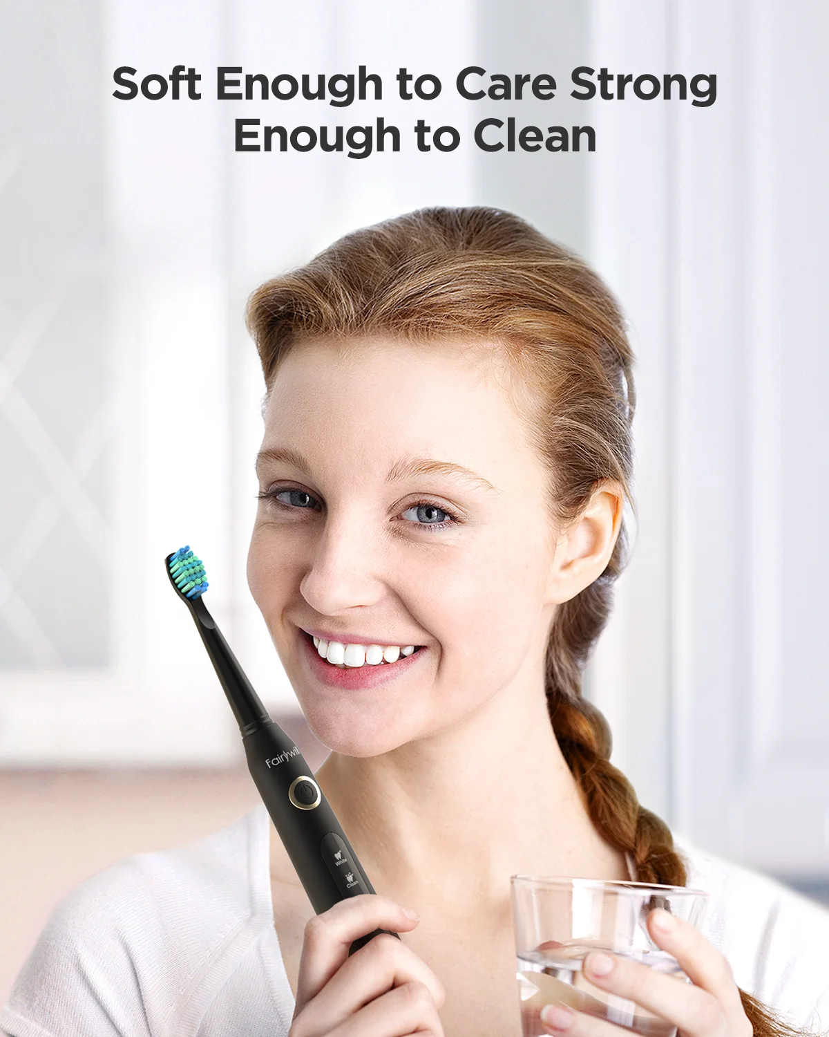 Fairywill Sonic Electric Toothbrush FW-D7 Set USB Charge Toothbrushes Case for Adult with Tooth Brush Heads 5 Mode Smart Time