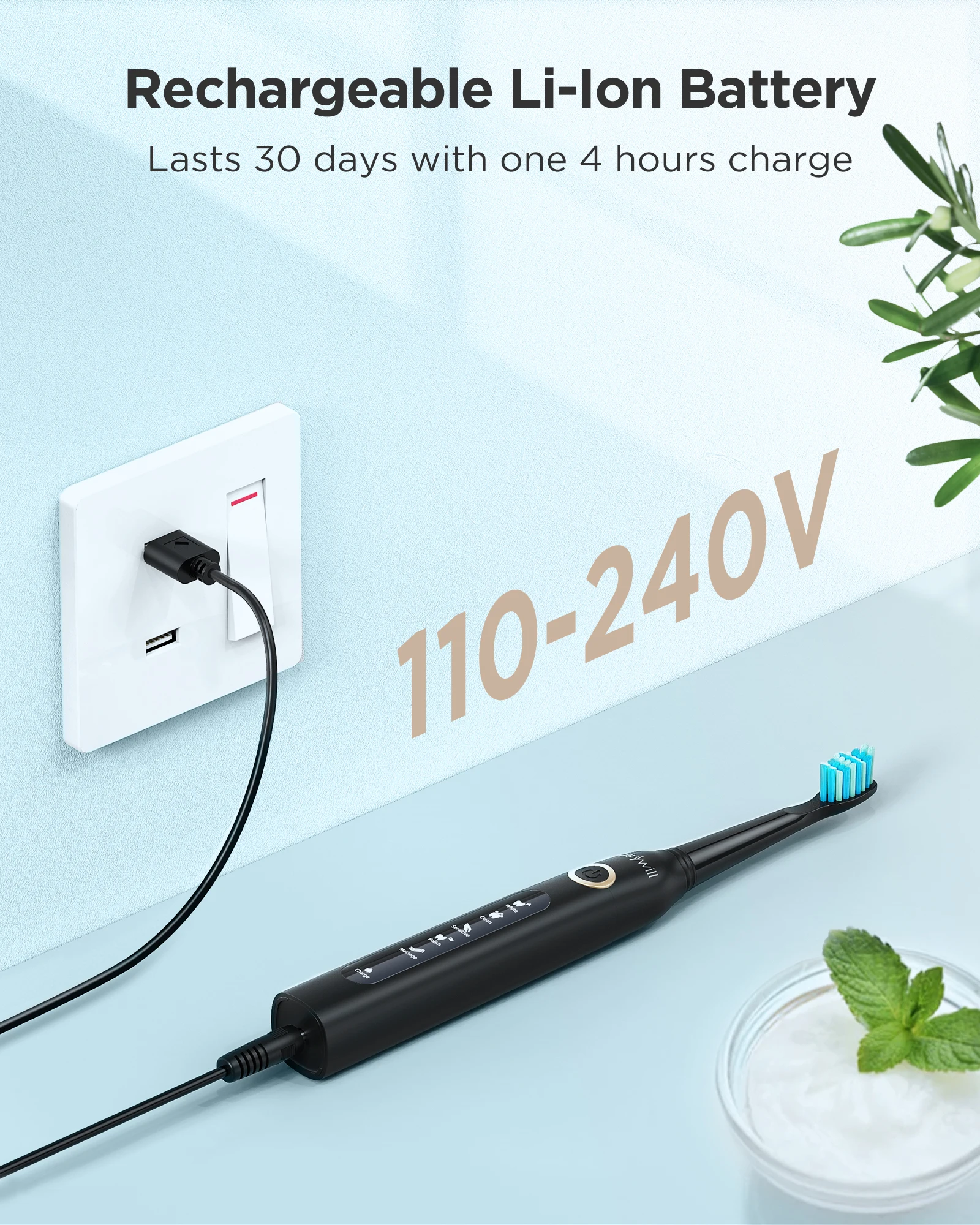 Fairywill Sonic Electric Toothbrush FW-D7 Set USB Charge Toothbrushes Case for Adult with Tooth Brush Heads 5 Mode Smart Time