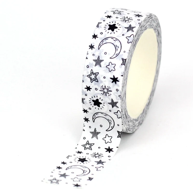 NEW 1PC 10M Decorative Black and White Japanese Washi Tape Set DIY Journaling Adhesive Moon Masking Tape Cute Stationery