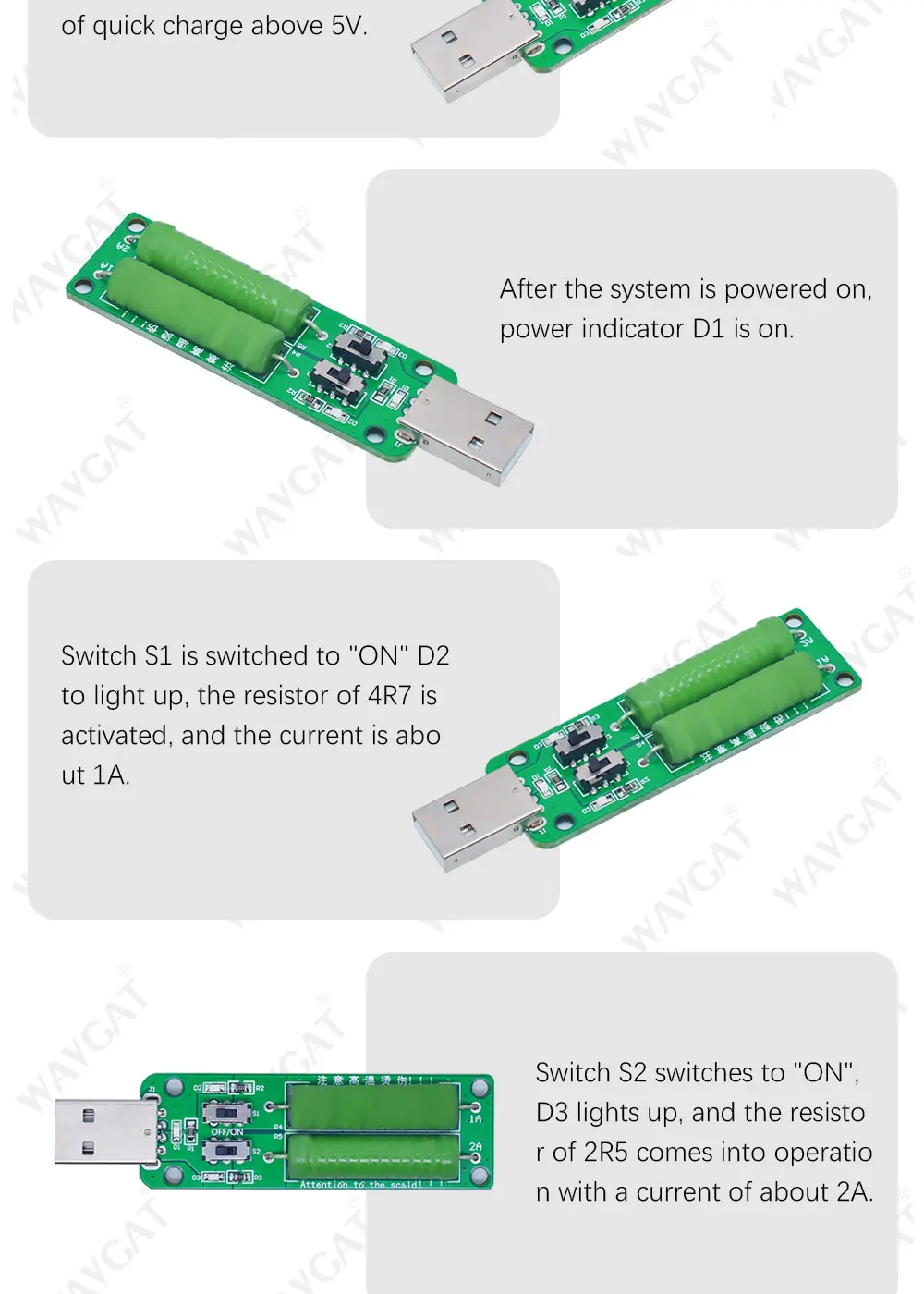 LIZAO USB Resistor Electronic Load Switch Adjustable 3 Current 5V Resistance Tester