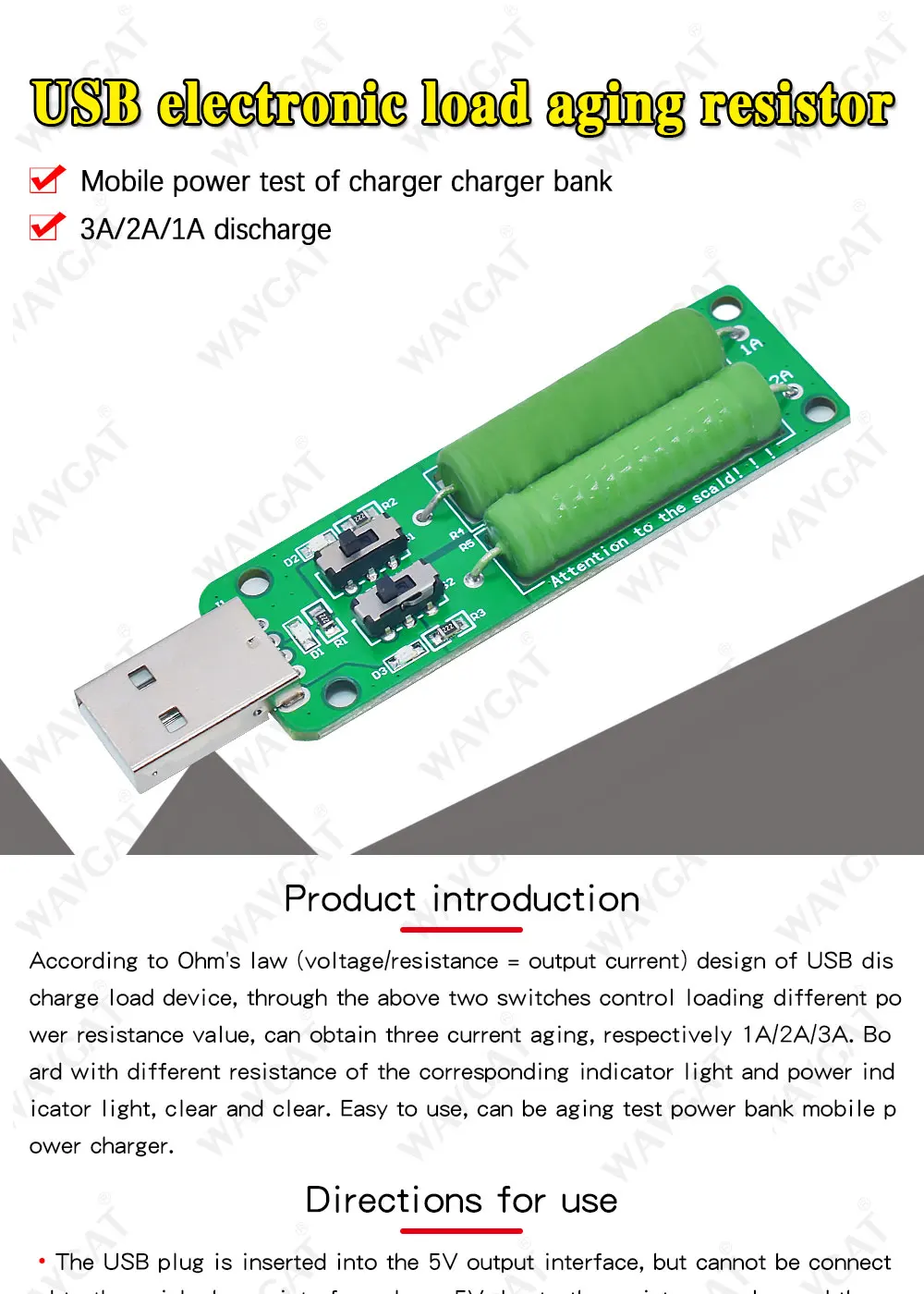 LIZAO USB Resistor Electronic Load Switch Adjustable 3 Current 5V Resistance Tester