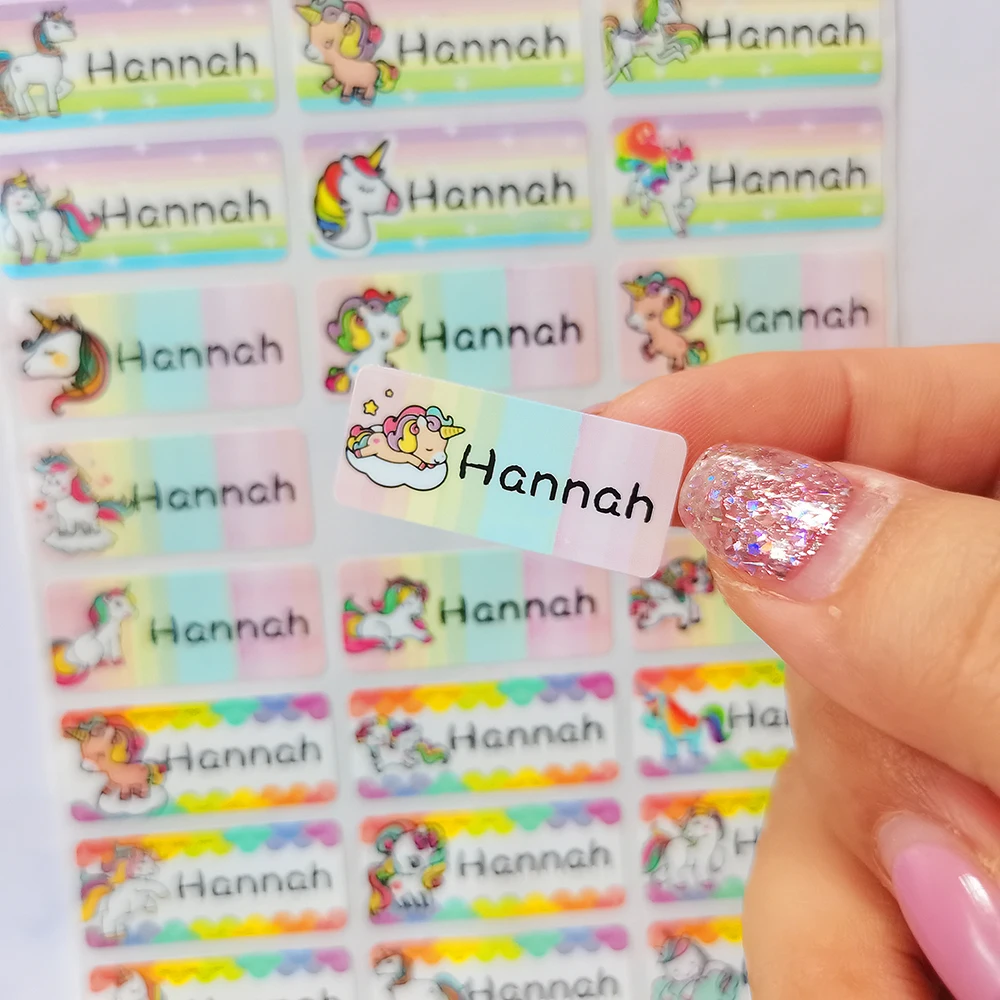 120pcs 30x13mm Hebrew Names Stickers Children Labels Water Proof Decals Multi Color Labels Tags Gold Laser Paper Any Language