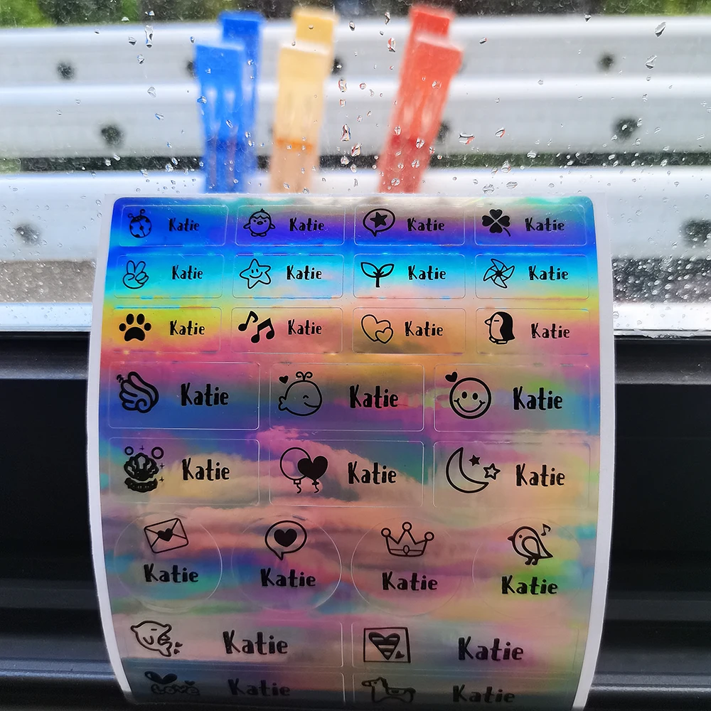 120pcs 30x13mm Hebrew Names Stickers Children Labels Water Proof Decals Multi Color Labels Tags Gold Laser Paper Any Language