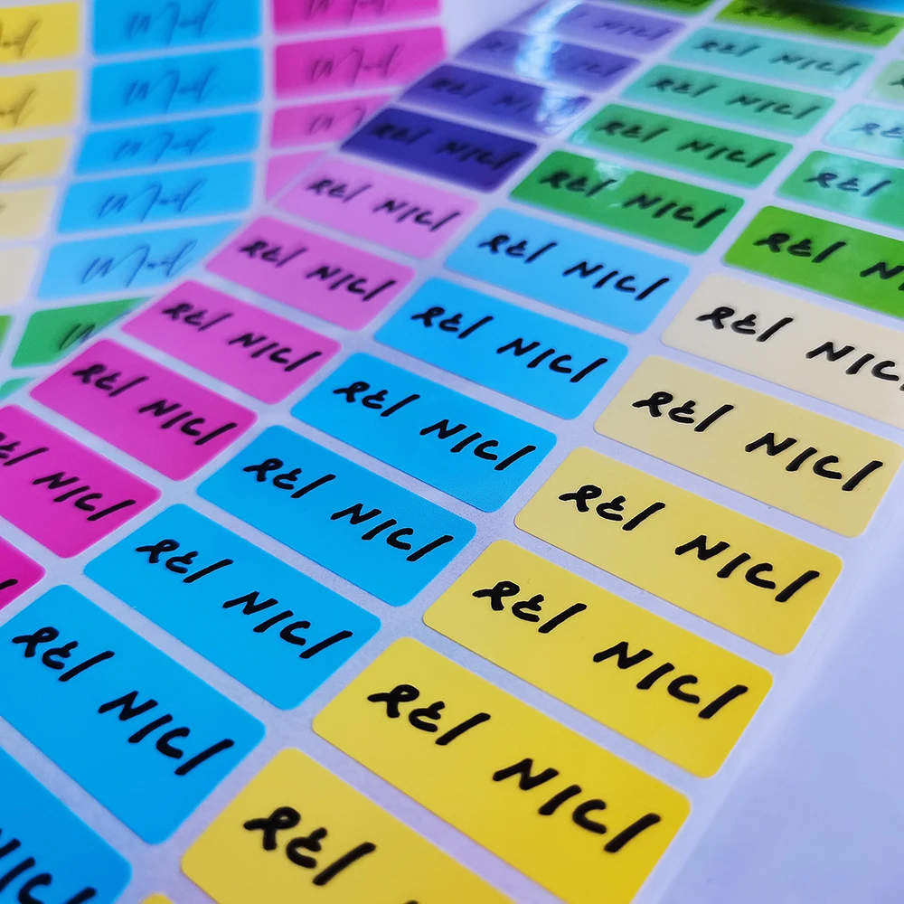 120pcs 30x13mm Hebrew Names Stickers Children Labels Water Proof Decals Multi Color Labels Tags Gold Laser Paper Any Language