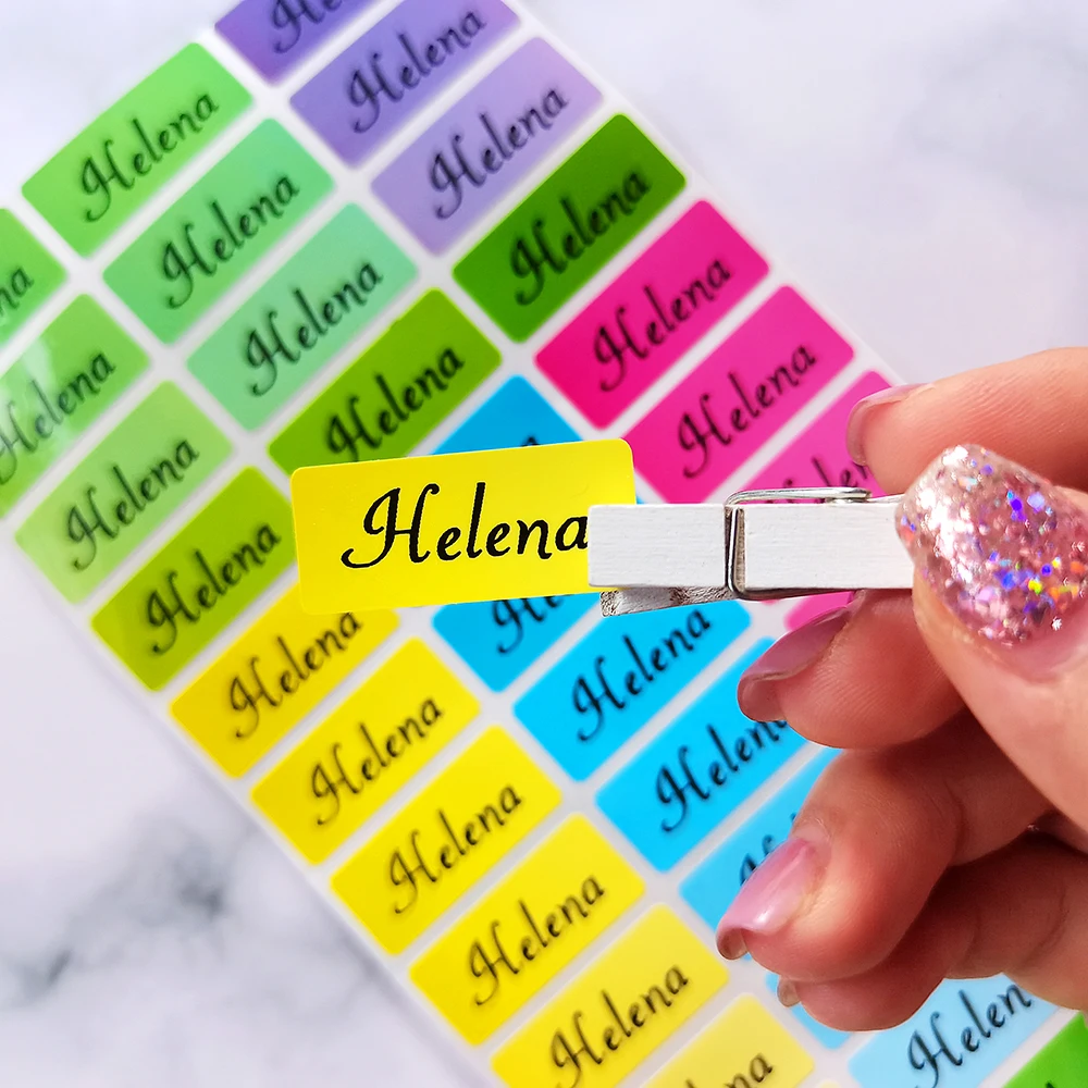 120pcs 30x13mm Hebrew Names Stickers Children Labels Water Proof Decals Multi Color Labels Tags Gold Laser Paper Any Language