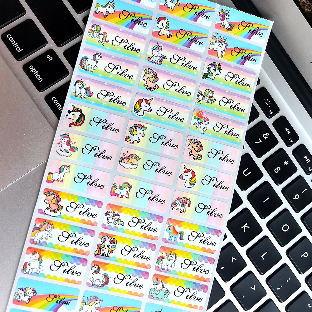 120pcs 30x13mm Hebrew Names Stickers Children Labels Water Proof Decals Multi Color Labels Tags Gold Laser Paper Any Language