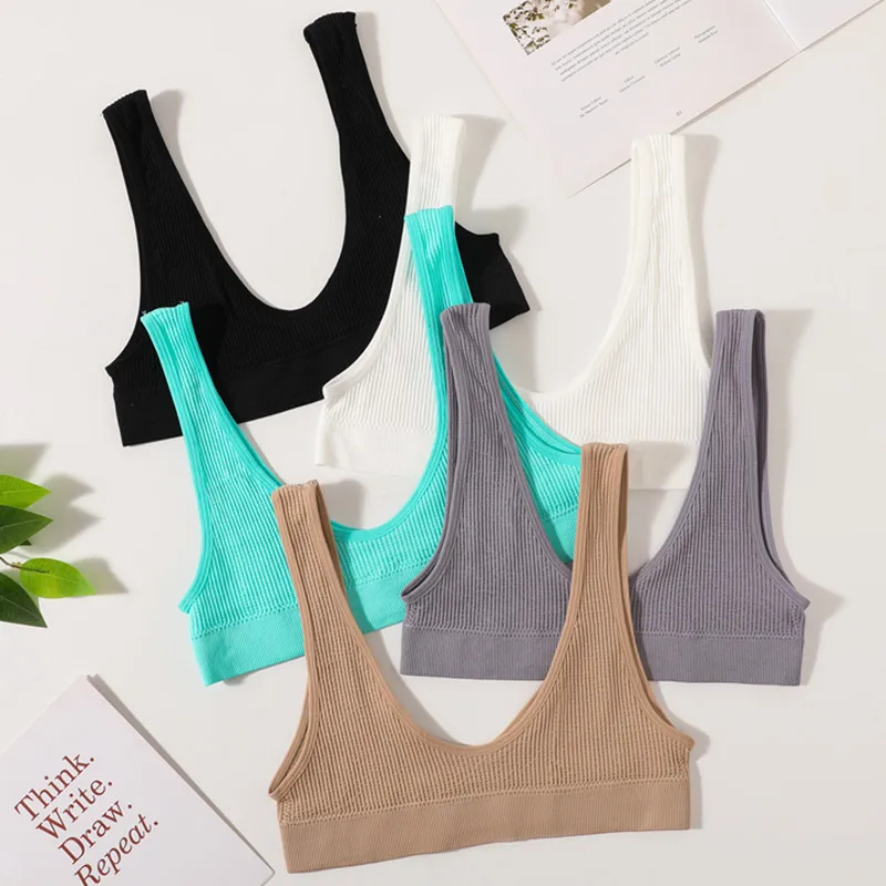 Ribbed Seamless U-Back Bralette Women's Tube Top Bra Wire Free Plunge Underwear Sexy Lingerie Small Cup Intimates M-XL