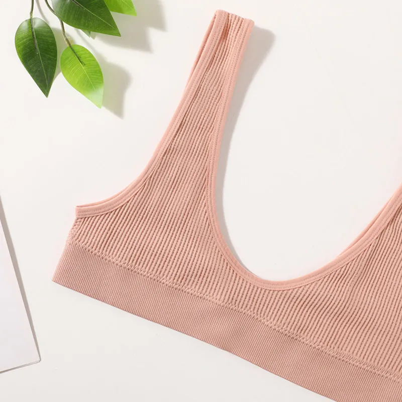 Ribbed Seamless U-Back Bralette Women's Tube Top Bra Wire Free Plunge Underwear Sexy Lingerie Small Cup Intimates M-XL