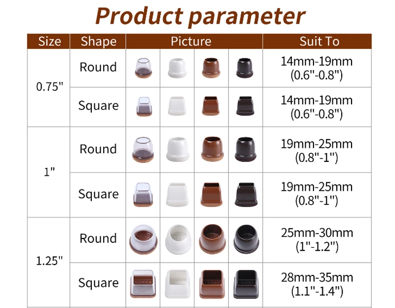 Chair Leg Caps Rubber Feet Protector Stool Table Furniture Leg Cover Non Slip Felt Bottom Pads Round Square Floor Protectors