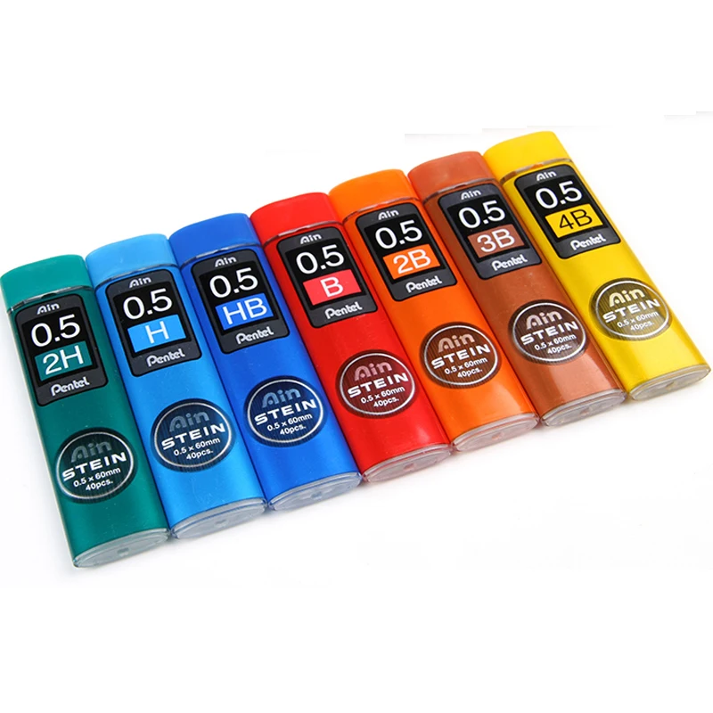 1 Tubes/Lot (40pcs/Tube) Pentel 0.5mm Mechanical Pencil Refills B,2B,3B,4B,H,2H,HB Pencil Leads for School & Office Stationery
