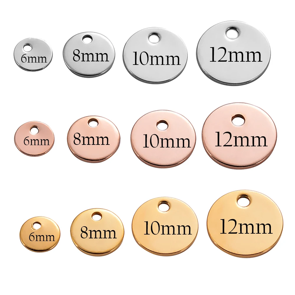 50Pcs/Lot Stainless Steel 6mm 8mm 10mm 12mm Blank Tags DIY For Jewelry Making Round Charms Pendant Wholesale