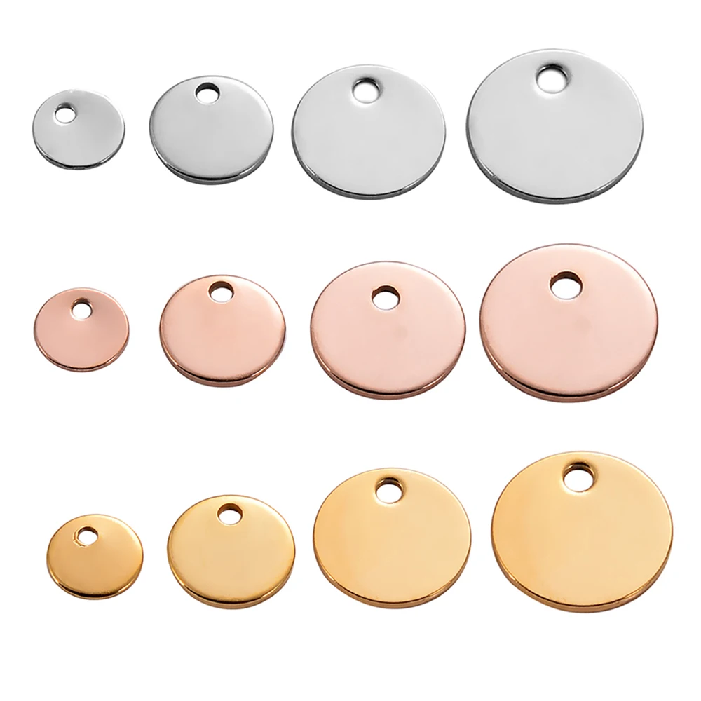 50Pcs/Lot Stainless Steel 6mm 8mm 10mm 12mm Blank Tags DIY For Jewelry Making Round Charms Pendant Wholesale