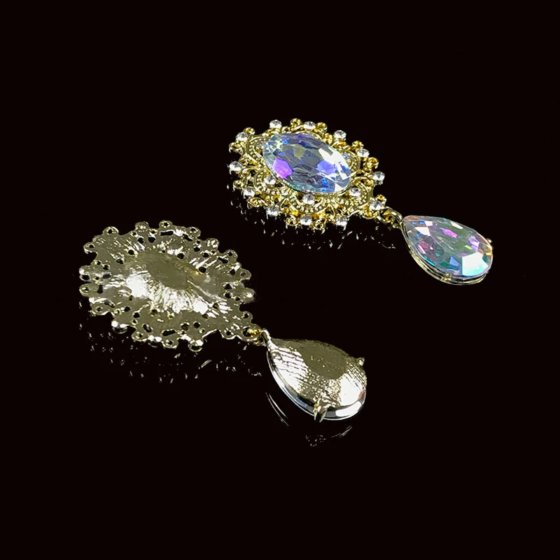 Charm Flower Brooch 10pc 25*45MM Crystal Gold Flat Back 2019 Wedding Wine Glass Ornament Decoraation Crafts Scrapbooking