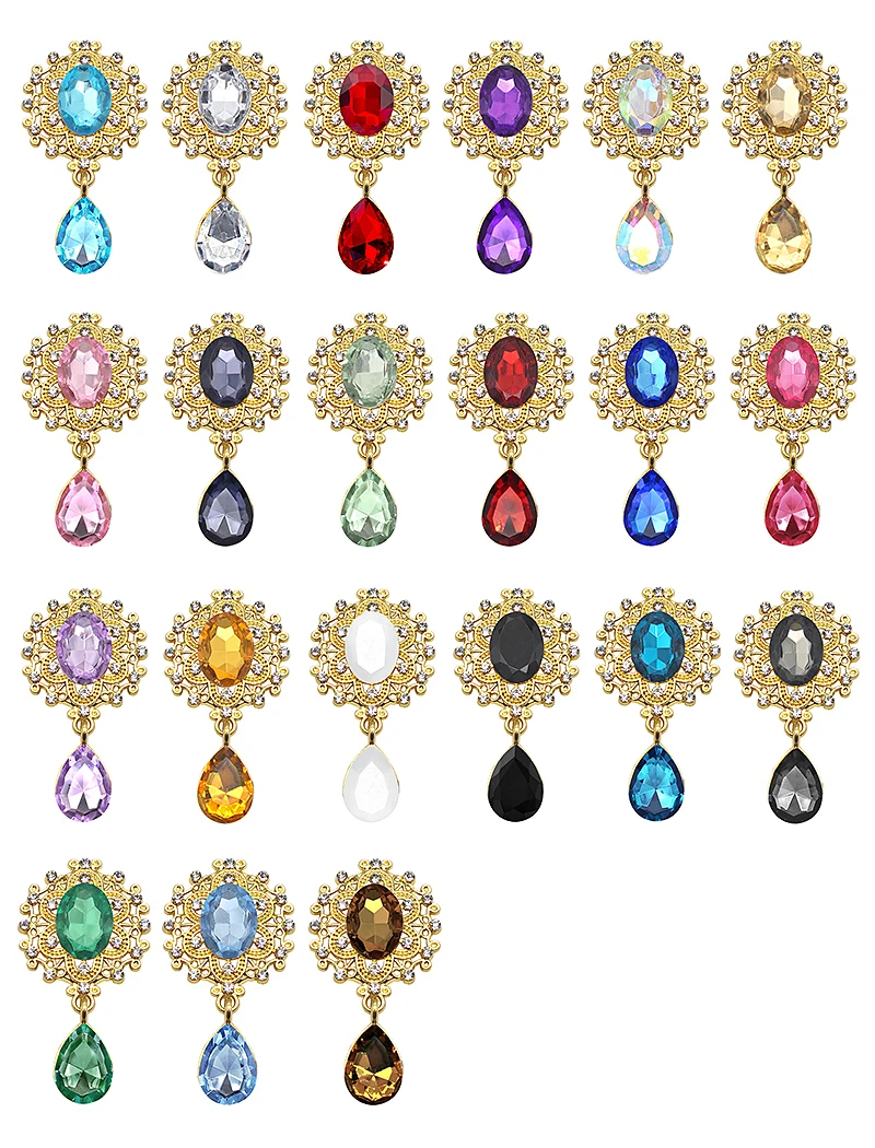 Charm Flower Brooch 10pc 25*45MM Crystal Gold Flat Back 2019 Wedding Wine Glass Ornament Decoraation Crafts Scrapbooking