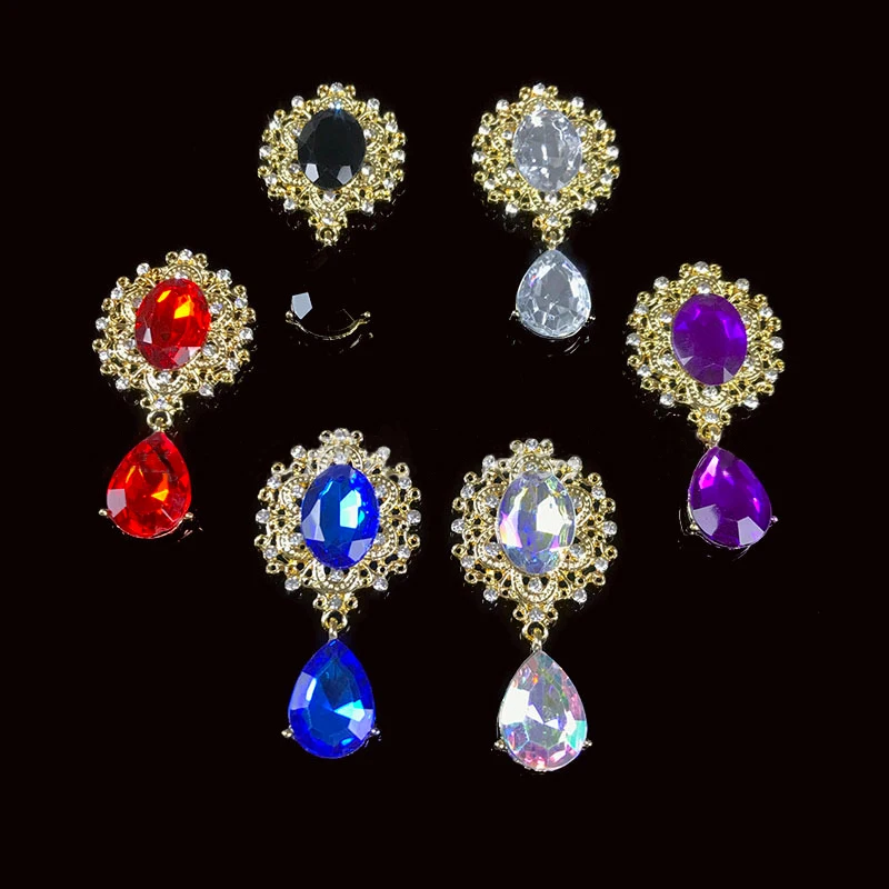 Charm Flower Brooch 10pc 25*45MM Crystal Gold Flat Back 2019 Wedding Wine Glass Ornament Decoraation Crafts Scrapbooking