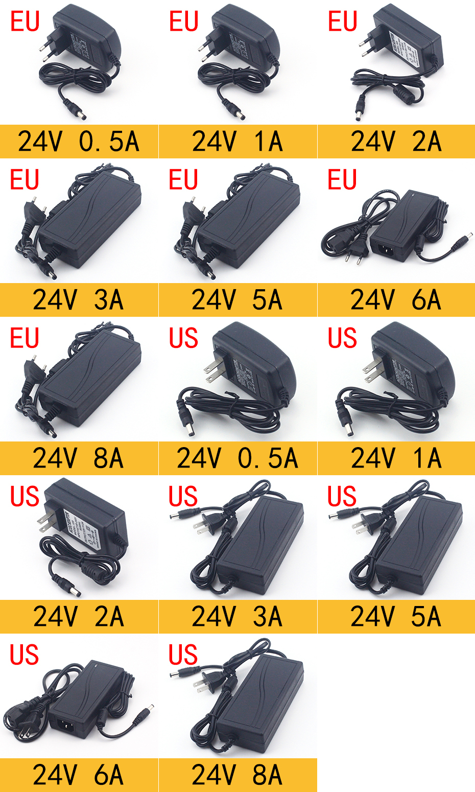 AC 110-240V DC 3V 5V 6V 9V 12V 15V 24V 0.5A 1A 2A 3A 5A 6A 8A Universal Power Adapter Supply Charger Adapter EU US for LED Light