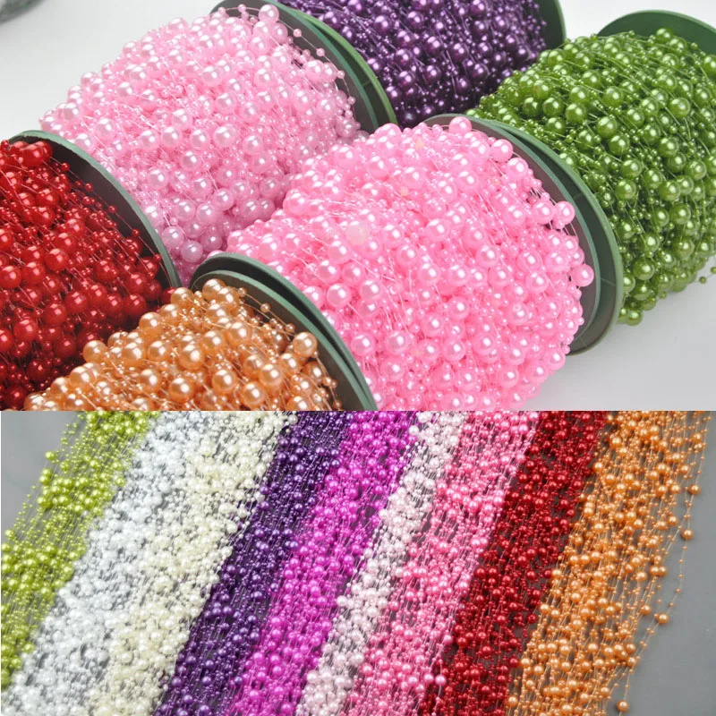 10m 3mm and 8mm Craft Square Imitation Pearl Beads Cotton Line Chain For DIY Wedding Party Decoration Party accessior