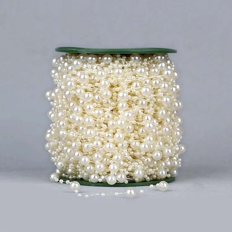 10m 3mm and 8mm Craft Square Imitation Pearl Beads Cotton Line Chain For DIY Wedding Party Decoration Party accessior