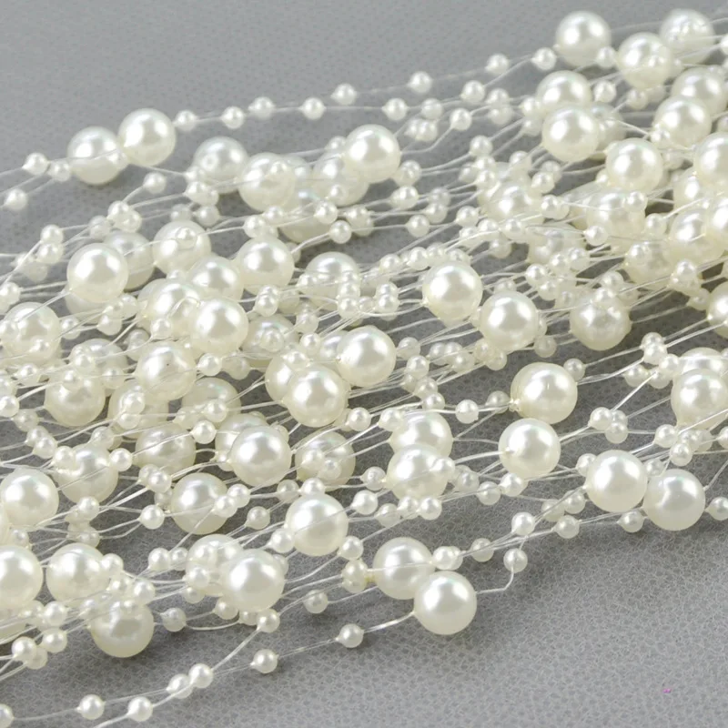 10m 3mm and 8mm Craft Square Imitation Pearl Beads Cotton Line Chain For DIY Wedding Party Decoration Party accessior