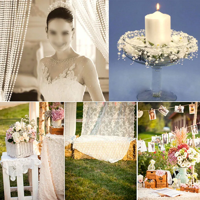 10m 3mm and 8mm Craft Square Imitation Pearl Beads Cotton Line Chain For DIY Wedding Party Decoration Party accessior