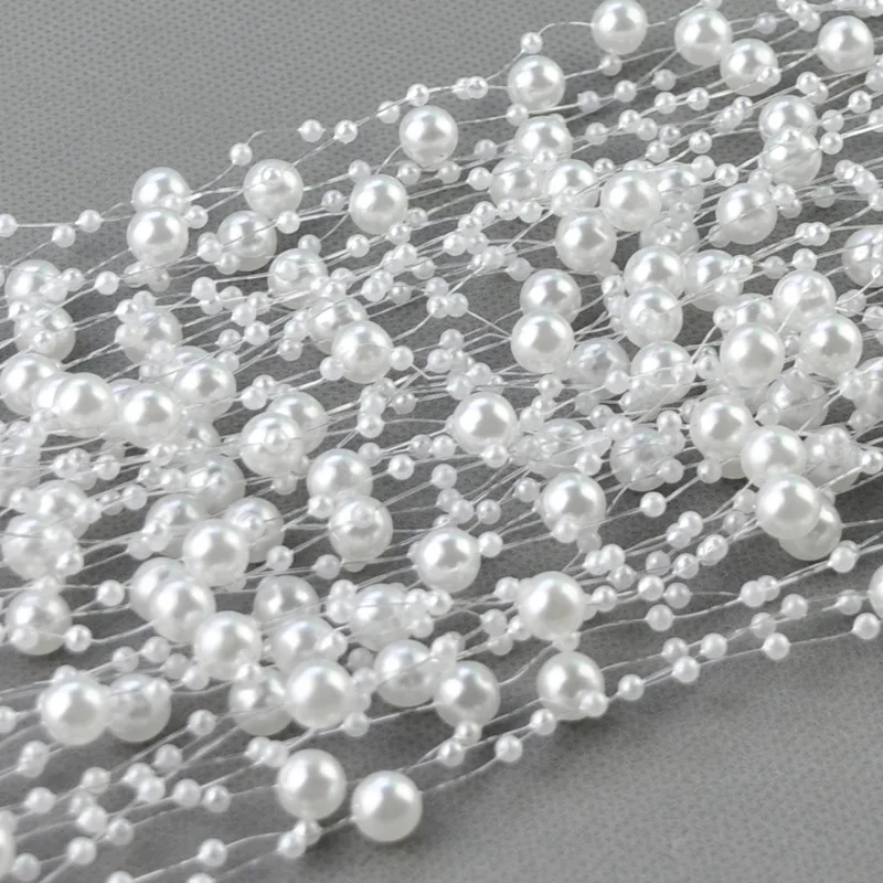 10m 3mm and 8mm Craft Square Imitation Pearl Beads Cotton Line Chain For DIY Wedding Party Decoration Party accessior