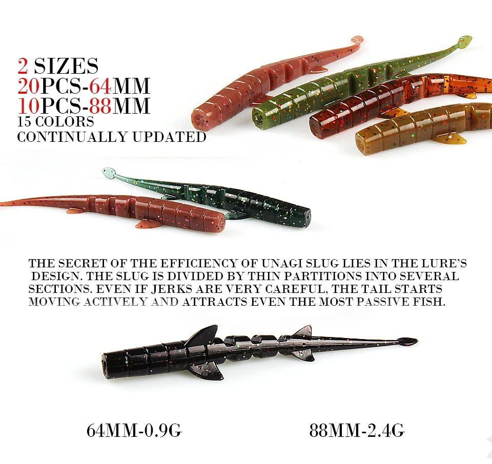 2019 UNAGI SLUG 64mm 88mm Fishing Lures soft Artificial Bait Predator Tackle Polaris Sinking Lure Pesca Cheap Fishing Tackle