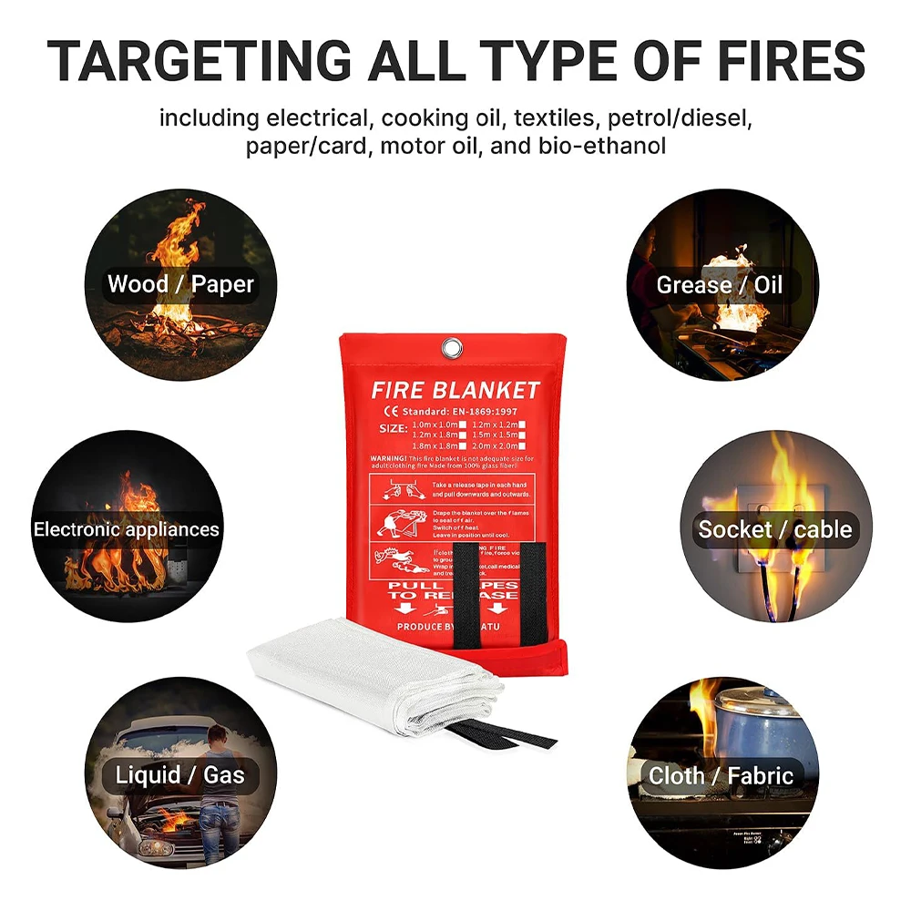 Portable Emergency Fire Blanket Retardant Fire Suppression Blanket Survival Shelter Safety Cover Fireproof Mat