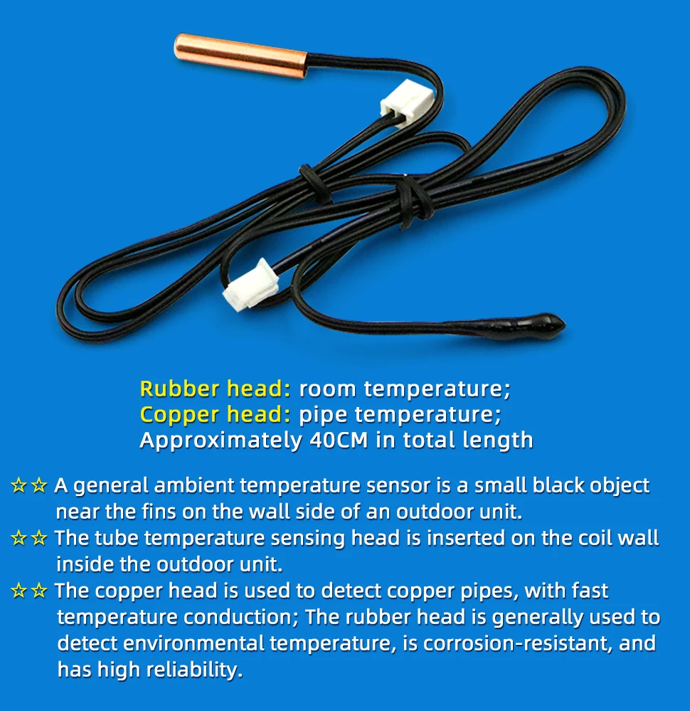 1pcs 40cm Air Conditioning Temperature Sensor 5K 10K 15K 20K 50K 100K Air Conditioner Tube Sensor Rubber Head Copper Head